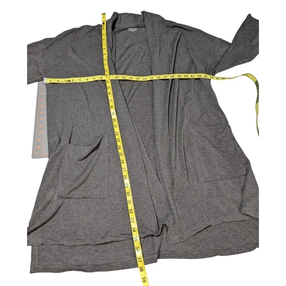 Eileen Fisher Womens Charcoal Gray Open Front Cardigan Pockets XL Relaxed Fit Li - Picture 10 of 11
